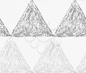 Pencil hatched gray triangles in row.Hand drawn with brush seamless background.Modern hipster style design.