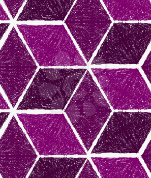 Pencil hatched purple cubes.Hand drawn with brush seamless background.Modern hipster style design.