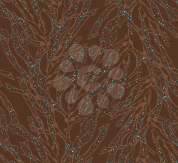 Kelp seaweed brown with blue texture.Hand drawn with ink seamless background.Modern hipster style design.