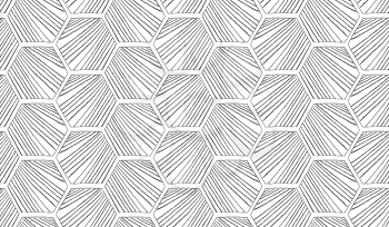 Hatched diagonally hexagons.Black and white simple hatched geometrical pattern.Hand drawn with ink seamless background.Modern hipster style design.