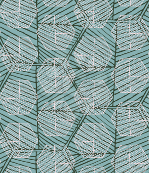 Hatched hexagons layered on green.Simple hatched geometrical pattern.Hand drawn with ink seamless background.Modern hipster style design.