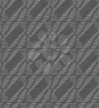 Inked strokes in triangles on gray.Seamless pattern. Fabric design. Simple hand drawn hatched design.