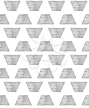 Hatched trapezoids black on white.Hand drawn with ink seamless background.