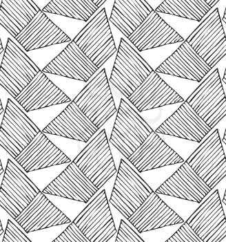 Hatched trapezoids on white.Hand drawn with ink and marker brush seamless background.
