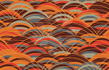 Striped arcs brown orange with overlapping grid.Hand drawn seamless background. Creative handmade design for fabric textile fashion. Japanese motives in vintage retro colors.