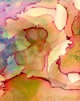 Abstract earth green ripples with texture.Colorful background hand drawn with bright inks and watercolor paints. Color splashes and splatters create uneven artistic modern design.