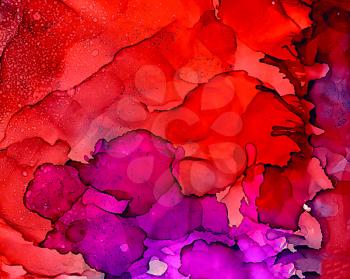 Abstract red ripples with purple.Colorful background hand drawn with bright inks and watercolor paints. Color splashes and splatters create uneven artistic modern design.