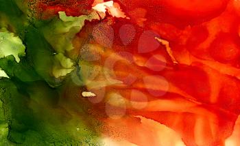 Abstract textured red and green with sand.Colorful background hand drawn with bright inks and watercolor paints. Color splashes and splatters create uneven artistic modern design.