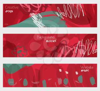 Doodled circles scribbles strokes red banner set.Hand drawn textures creative abstract design. Website header social media advertisement sale brochure templates. Isolated on layer