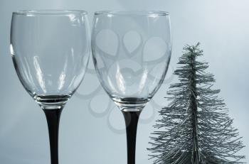 Royalty Free Photo of Two Wine Glasses and a Tree