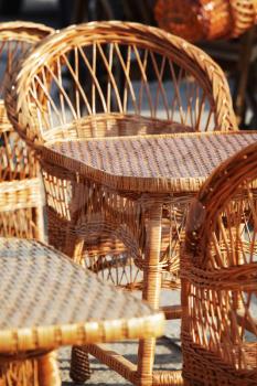 Royalty Free Photo of Wicker Tables and Chairs at a Street Restaurant in Egypt