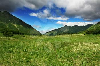 Royalty Free Photo of a Field and Mountain