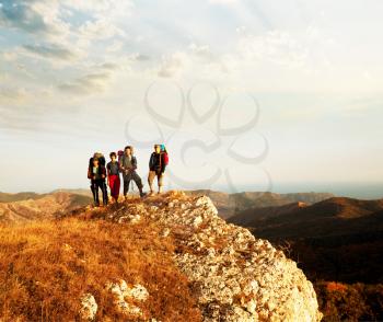 Royalty Free Photo of Hikers on a Cliff