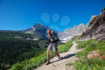 Royalty Free Photo of a Hiker in Glacier National Park, Montana