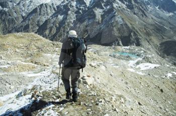 Royalty Free Photo of a Climber on a Moraine in the Himalayan Mountains