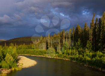 Royalty Free Photo of a River and Tundra in Alaska