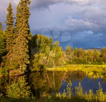 Serenity lake in tundra on Alaska