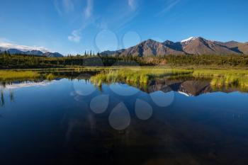 Serenity lake in tundra on Alaska