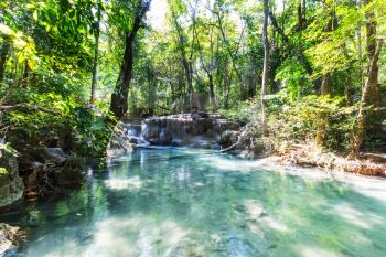 Beautiful waterfall in rainforest, Kanchanaburi province, Southeast asia, Thailand