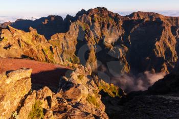 Pico Ruivo and Pico do Areeiro mountain peaks in  Madeira, Portugal