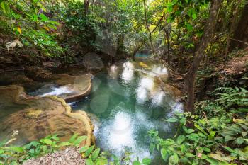 Beautiful waterfall in rainforest, Kanchanaburi province, Southeast asia, Thailand