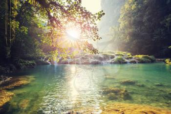 Beautiful natural pools in Semuc Champey, Lanquin, Guatemala, Central America