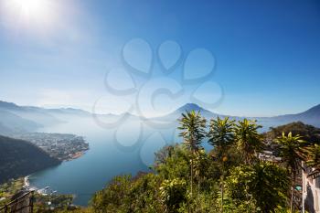 Beautiful lake Atitlan and volcanos in the highlands of Guatemala, Central America