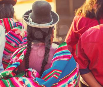 Peruvian people in city street