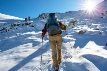 Hikers in the winter mountains