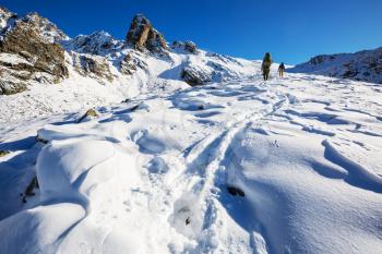 Hikers in the winter mountains