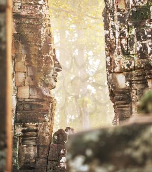 Stone face at Bayon Temple at Angkor Wat,Cambodia