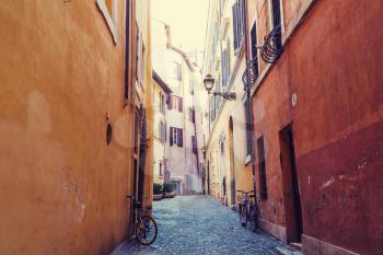 Old street in ancient Rome, Italy.  Architecture and landmark concept. Travel background.