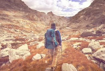 Hike in autumn mountains