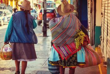 Peruvian people in city street