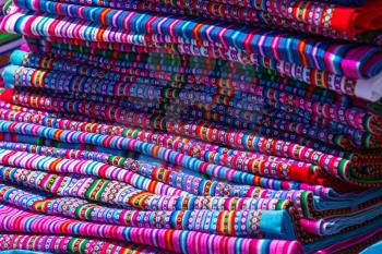 Authentic colorful fabric in Peru