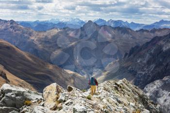 Hiking scene in Cordillera mountains, Peru