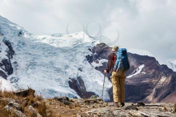 Hiking scene in Cordillera mountains, Peru