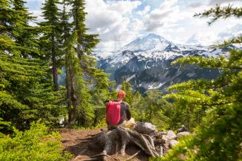 Relaxing backpacker in the mountains.