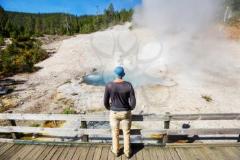 Tourist in Yellowstone National Park, USA