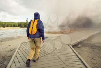 Tourist in Yellowstone National Park, USA