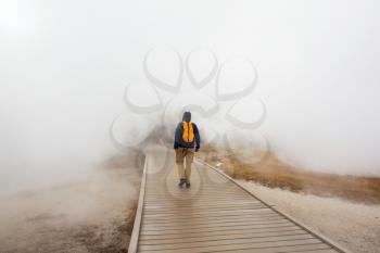Tourist in Yellowstone National Park, USA