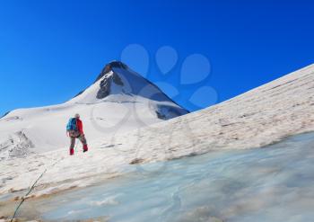 The climb in high snowy mountains