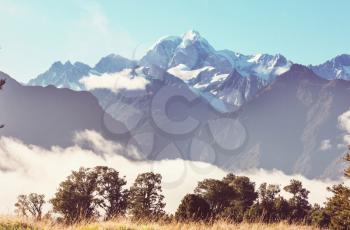 View of the majestic Aoraki Mount Cook,  New Zealand. Beautiful natural landscapes.