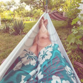 Hammock on the lake at sunset