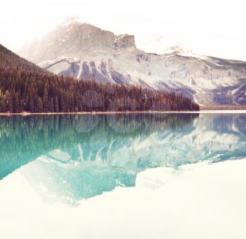 Serenity Emerald Lake in the Yoho National Park, Canada. Instagram filter