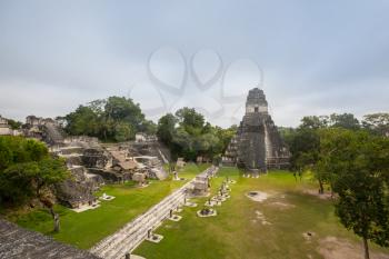 Famous ancient Mayan temples in Tikal National Park, Guatemala, Central America