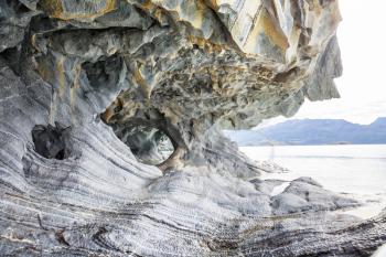 Unusual marble caves on the lake of General Carrera, Patagonia, Chile. Carretera Austral trip.