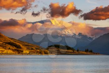 View of the majestic Aoraki Mount Cook fron lake Matheson, New Zealand