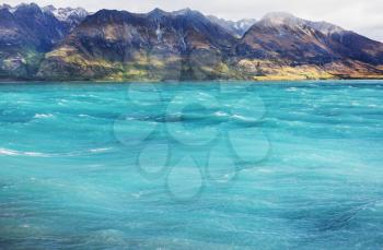 Amazing natural landscapes in New Zealand. Mountains lake.
