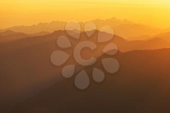 Scenic Sunset in the mountains. Autumn season.